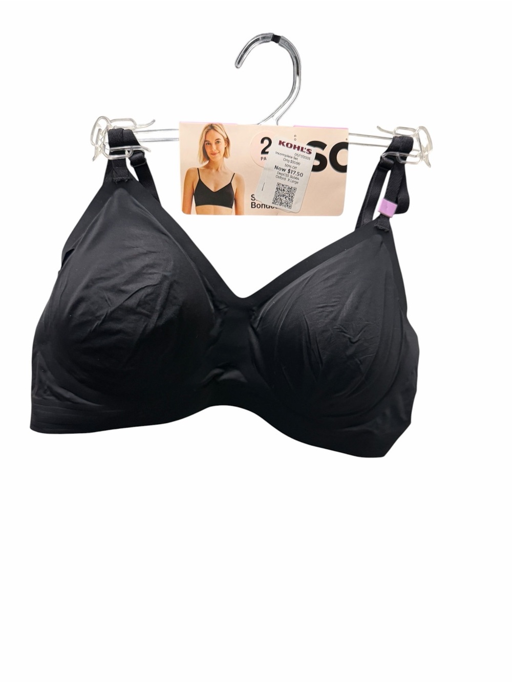 SO Intimates Women’s XL Black Seamless Wireless Bralette Removable Pads NWT